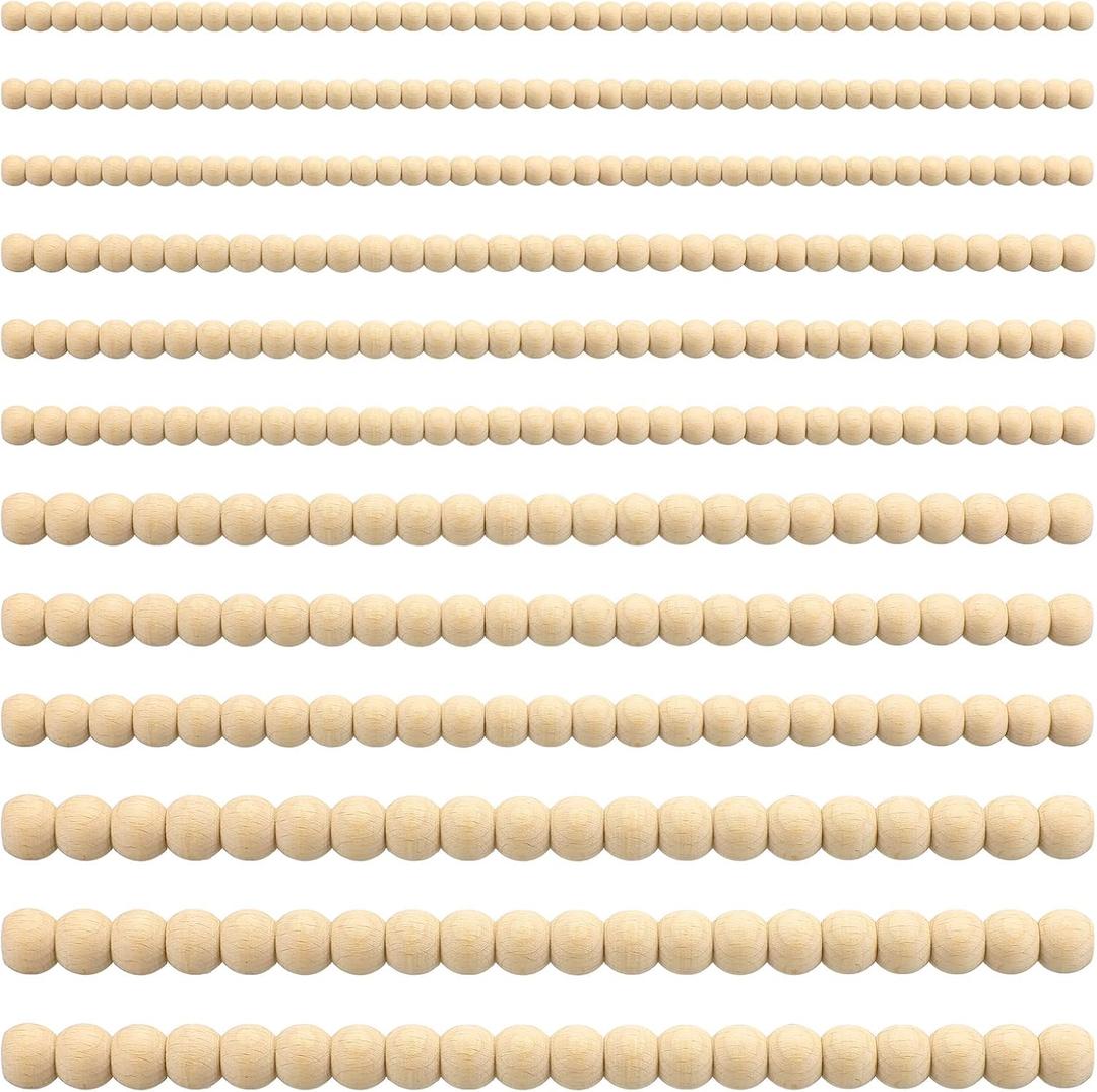 Nuanchu 12 Pcs Decorative Beaded Wood Trim Molding Half Wooden Beads Bobbin Trims 15.75 Inch Unfinished 3D Pearl Paintable Wood Molding for DIY Crafts Home Wall Cabinet Shelf Window Door (Mixed Sizes)