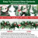 9FT Flocked Christmas Garland with 100 Lights for Mantle - Prelit Christmas Garland Lighted Xmas Garland Pine Cone Berry Cebar Garland Lights with Timer Outdoor Indoor Decorations