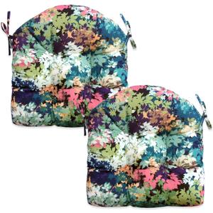Indoor/Outdoor Chairpad with Ties, Patio Furniture Chair Cushions, Rocking Chair Cushions, Seat Cushions (Colored Leaf, 19 * 19)