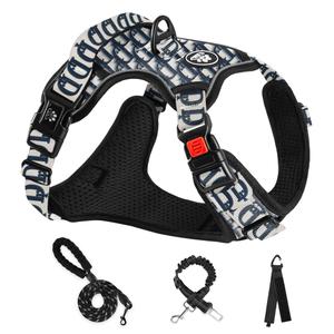 No Pull Dog Harness with Leash Set, Reflective No Choke Pet Vest,Adjustable Oxford Dog Vest Harness with Easy Control Handle for Medium Dogs (Vintage Blue,M)