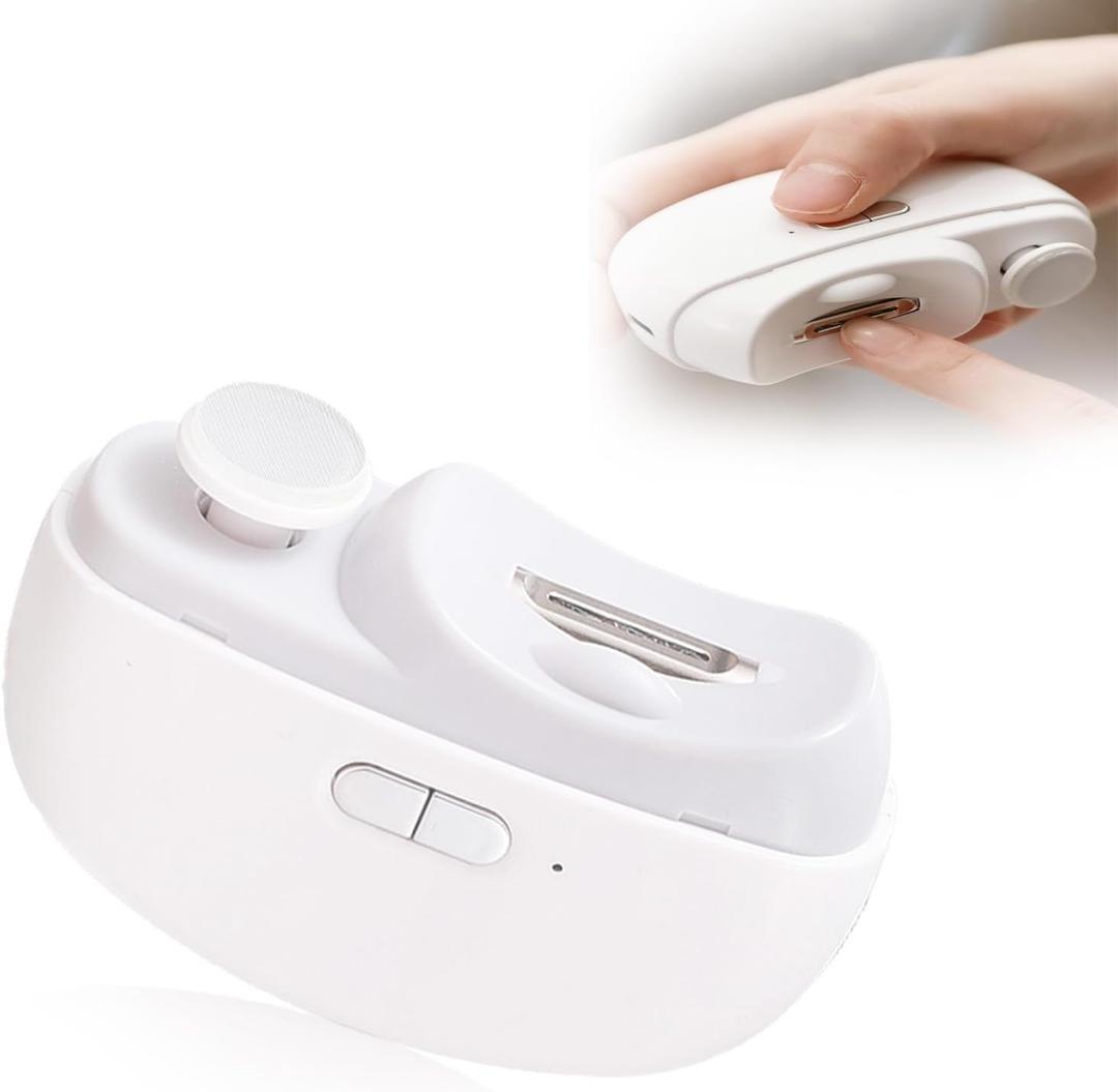 Electric Nail Clipper, New 2 in 1 Automatic Nail Trimmer, ElectricNail with Polishing, Manicure Set Multifunctional Nail Trimmer for Baby, Kids, Adults, Seniors (White)