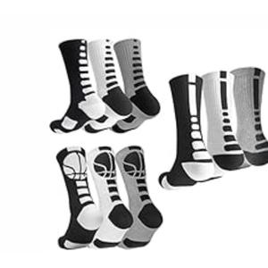 OLCHEE Boys Sock Basketball Soccer Hiking Ski Athletic Outdoor Sports Thick Calf High Crew Sock 9 Pack Black White Grey, Size S