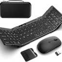 Foldable Keyboard and Mouse, EDJO Folding Keyboard Mouse Combo with Portable Case, 2.4G Wireless & Bluetooth, USB-C Rechargeable Travel Combo for Windows, Mac OS, iOS, Android PC/Laptop (Black)