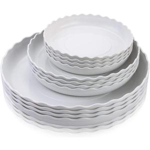 12 Pack Plastic White Round Wave Plant Saucer,Durable Heavy Duty Flower Plant Pot Drip Tray Container for Home Garden Indoor and Out Door Plant (6 Inch/8 Inch/10 Inch)