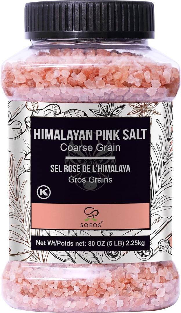Soeos Himalayan Pink Salt, Coarse Grain, 80oz (5 Pound), Pink Salt, Kosher Salt, Pink Himalayan Sea Salt Coarse for Grinder Refill (80 Ounce (Pack of 1))