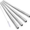 18/8 Stainless Steel Reusable Straws 4 Piece, 1 Straw Cleaner