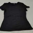 SUUKSESS Women Double Lined Fitted Basic Tee Crew Neck Short Sleeve Y2K Crop Top (Small, Jet Black)