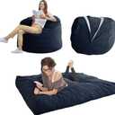 MAXYOYO Giant Bean Bag Chair Bed for Adults, Convertible Beanbag Folds from Lazy Chair to Floor Mattress Bed, Large Floor Sofa Couch, Big Sofa Bed, High-Density Foam Filling, Machine Washable (Full, Navy)
