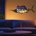 LIFFY Metal Fish Wall Art,36" Large Sailfish Wall Decor with Led Lights,Indoor Outdoor Mounted Tropical Swordfish Hanging Decorations for Home Living Room Bedroom Garden Patio