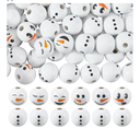 arricraft 80 Pcs Christmas Snowman Wooden Beads, 7 Styles Snowman Theme Printed Wood European Beads Large Hole Round Bead for Christmas Party Decor DIY Craft Supplies