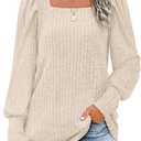 WIHOLL Long Sleeve Shirts for Women Trendy Casual Square Neck Tops Lightweight Sweaters (Large, 02-cream)