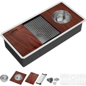 42 Inch Undermount Workstation Kitchen Sink with Mixng Bowl 42"x19" | Large Single Bowl Kitchen Sink 16 Gauge Stainlss Steel Under Counter Sinks Basin with Mixing Bowl, 42x19x10