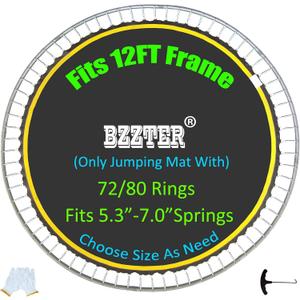 Trampoline Mat 12ft, Fit 12 Foot Diameter Trampoline Frame, Replacement Mat with 10 Rows of Stitching, Pull Hook and Gloves