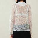 Women's Long Sleeve Floral Lace Top Sexy See Through High Neck Slim Fitted T Shirt Y2k Going Out Sheer Blouse (White, M)