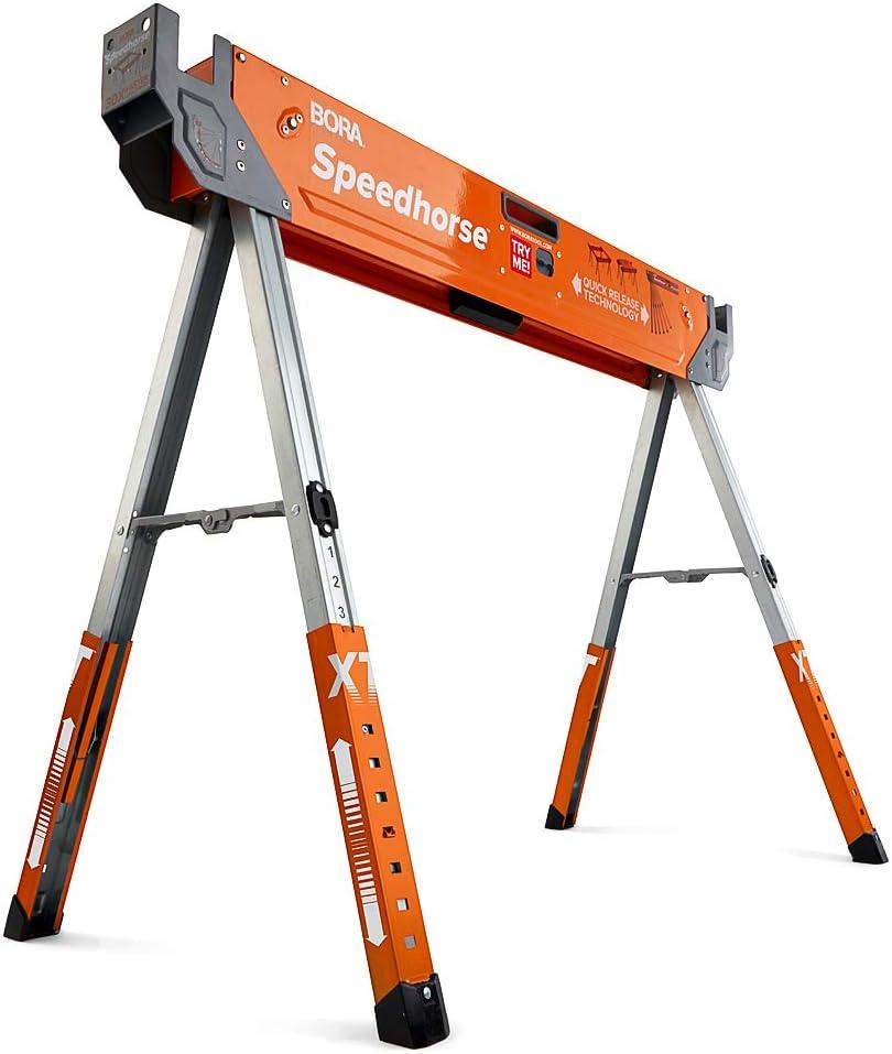 Bora Portamate Speedhorse XT Adjustable Height Sawhorse-Single Piece Stand with 30-36 inch adjustable Legs,Metal Top for 2x4,Heavy Duty Pro Bench Saw Horse for Contractors,Carpenters-PM-4550 Orange