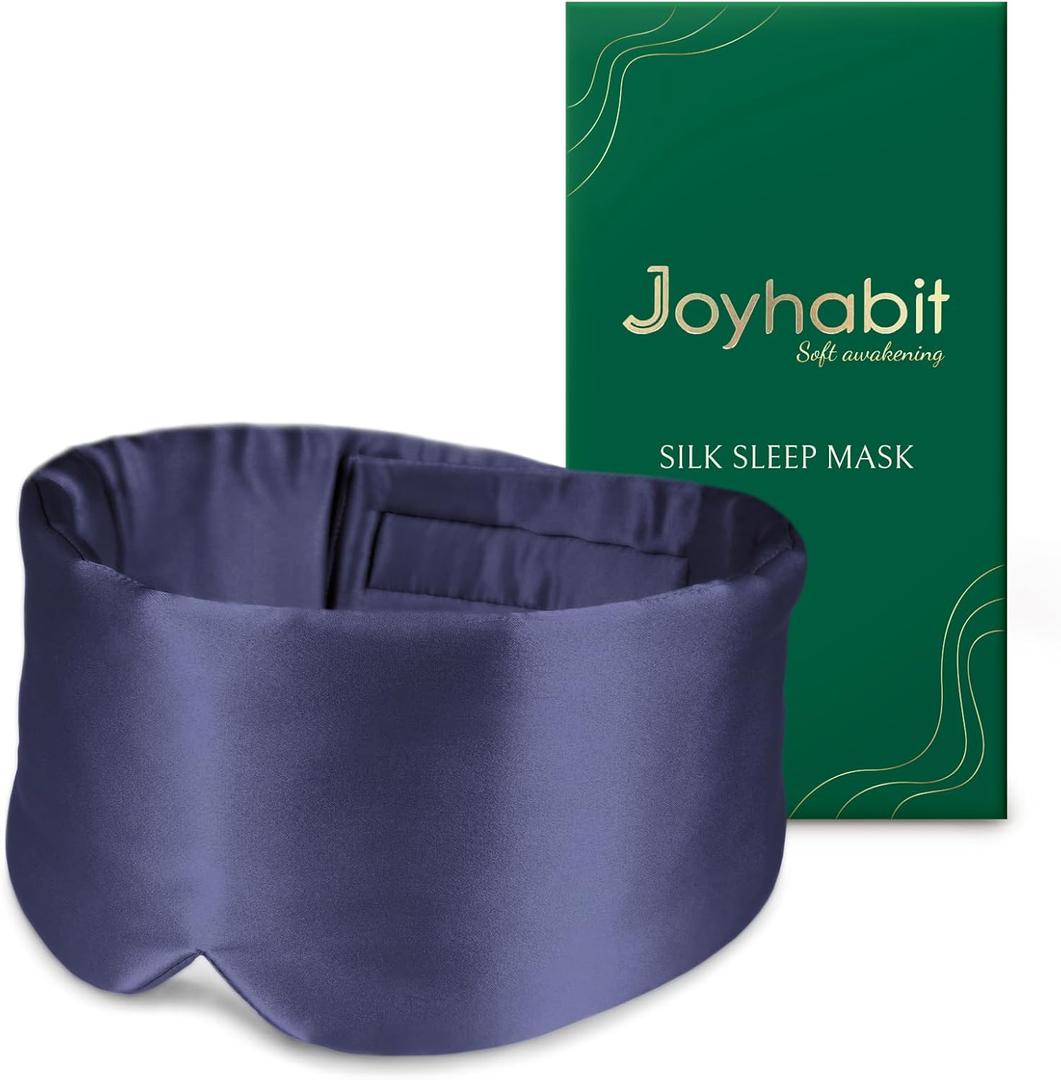 Joyhabit Silk Sleep mask | 100% Mulberry for Women Men Ultra Soft Blackout Eye Cover with Adjustable Band, Breathable No Eye Pressure, Ideal for Sleep, Travel, Naps & Meditation, Navy Blue