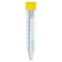 Globe Scientific 6293 Polypropylene General Purpose Centrifuge Tube with Attached Yellow Screw Cap, Sterile, 10mL Capacity (Case of 1000)