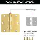 2 x Design House Door Hinges for Interior Doors 3-Pack 3.5-inch x 3.5-inch, Design House 1/4-inch Radius Steel Door Hinge Door Hardware, Satin Brass, 181339