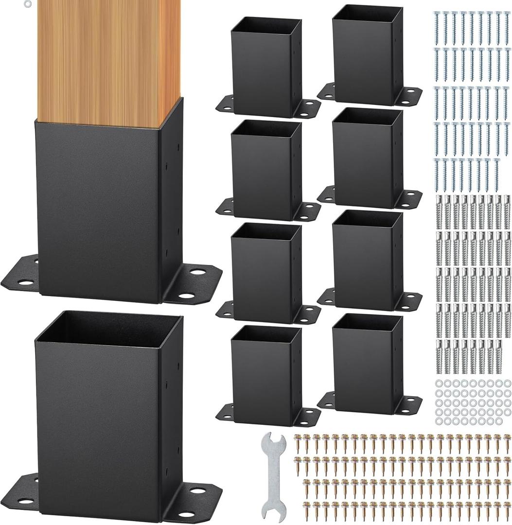 VEVOR 4x4 Post Base 10 Pcs, Inner Size 3.6"x3.6" Post Base Brackets, Heavy Duty Powder-Coated Post Anchor Matte Black Wood Post Brackets for Pavilion Deck Railing Support Deck Base Plate