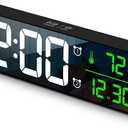 Digital Clock Large Display, Alarm Clock for Living Room Office Bedroom Decor, LED Corded Electric, Date Temp Display Wall Clock, Automatic Brightness Dimmer Smart Cool Modern Desk Accessories Black