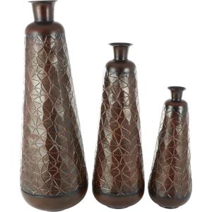 Deco 79 Metal Decorative Vase Tall Teardrop Shaped Centerpiece Vases with Hammered Texture, Set of 3 Vases for Home Decoration 53", 43", 32" H, Dark Brown