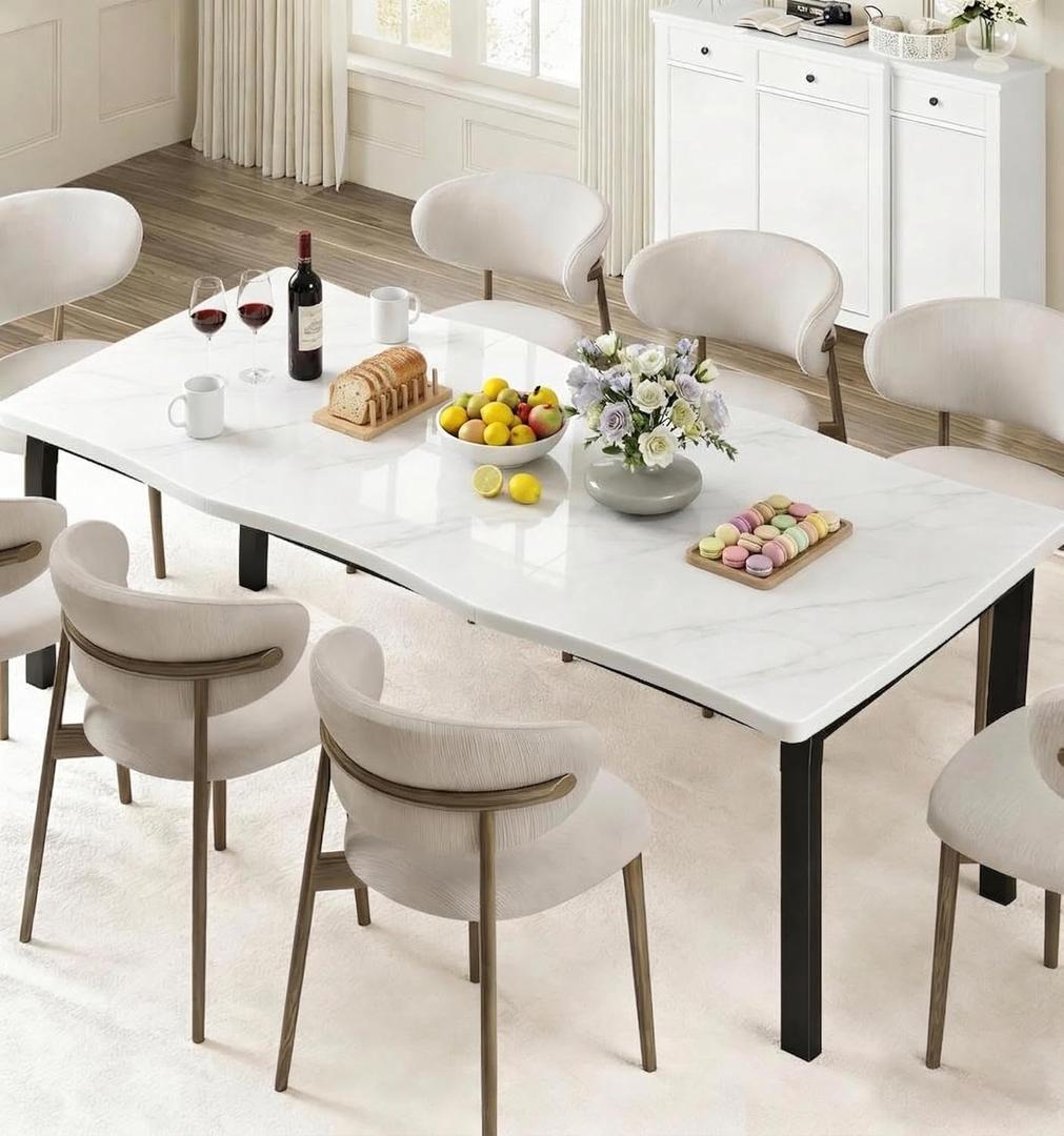 Garvee Dining Room Table for 6-8 People, 79”Dining Table, Rectangular Kitchen Table with Iron Legs, Quick Assembly, 300 Lbs Capacity, for Dining Room, Kitchen and Living Room, Marble