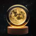 Flexzion 3D Moon Crystal Ball Night Light - LED Light Hologram Glass Lamp with Solid Wood Base, USB Powered Crystal Ball Lamp with Adjustable Brightness for Home Decor Display Gift, 2.4inch(60mm)
