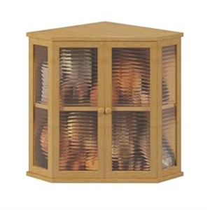 Extra Large Acacia Wood Corner Bread Box for Kitchen Countertop, 16.5 Inch Wooden Breadbox with Glass Wavy Door, Durable Grain Finish, Farmhouse Style Design (Acacia Wood)