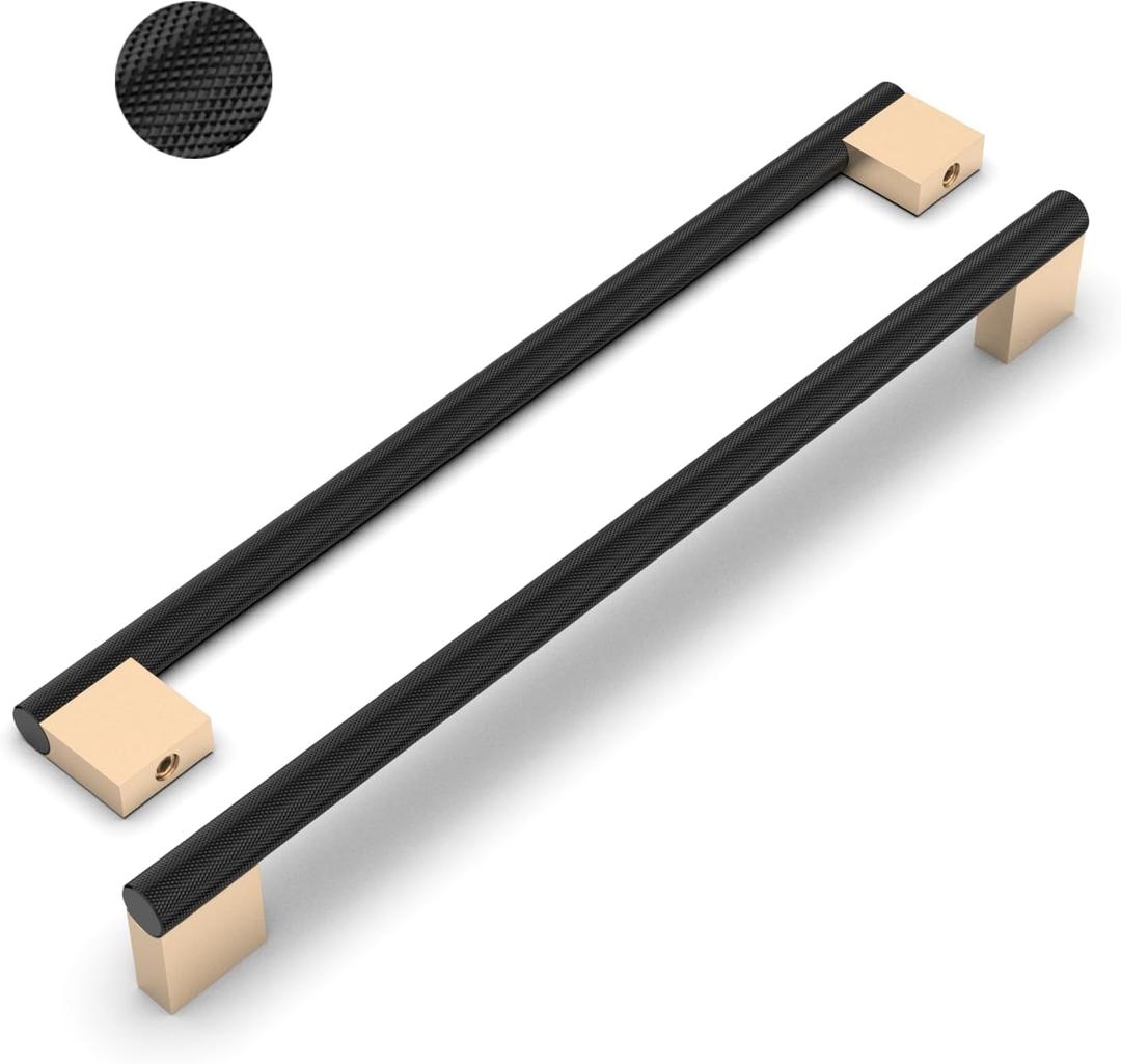 10 Pack 12.5"(320mm) Knurled Cabinet Pull Matte Black and Gold Cabinet Handles Kitchen Cabinet Drawer Pulls Cupboard Hardware for Cabinets (12.6" Hole Center)
