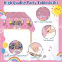 121PCS Girls Birthday Party Supplies - Pink Happy Birthday Cartoon Teacher Plates and Napkins Set with Tablecloth, Cups, Forks Disposable Girls Party Decoration for 24 Guests