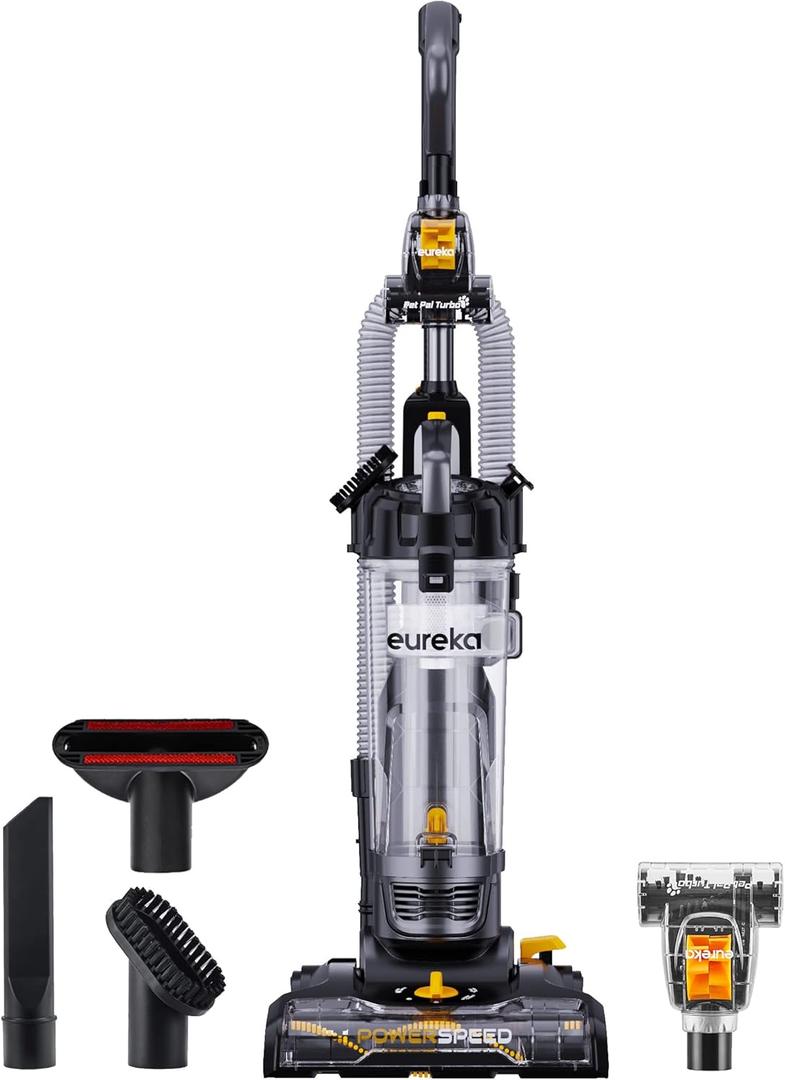 EUREKA PowerSpeed Lightweight Powerful Upright Vacuum Cleaner for Carpet and Hard Floor, Pet Turbo, Black, Yellow (NEU181D w/ Pet Tool, Yellow)