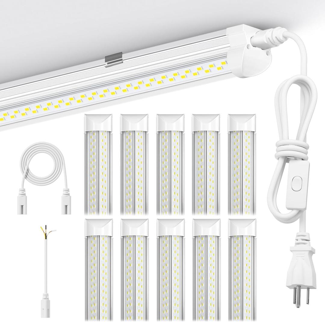 Super Bright 100w 8ft Led Shop Lights 10-Pack| 5000K 15000lm Linkable 8' Led Ceiling Garage Lighting Light Fixtures For Upgrades Garage Shop Workshop Warehouse Barn Lighting| Luminous Replacement