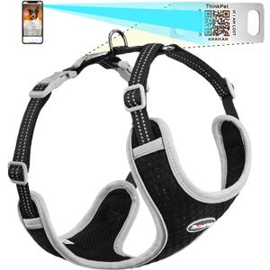 ThinkPet Reflective Breathable Soft Air Mesh with QR Code Dog Tag Puppy Choke Free Over Head Vest Harness for Puppy Small Medium Dogs and Cats Small Black