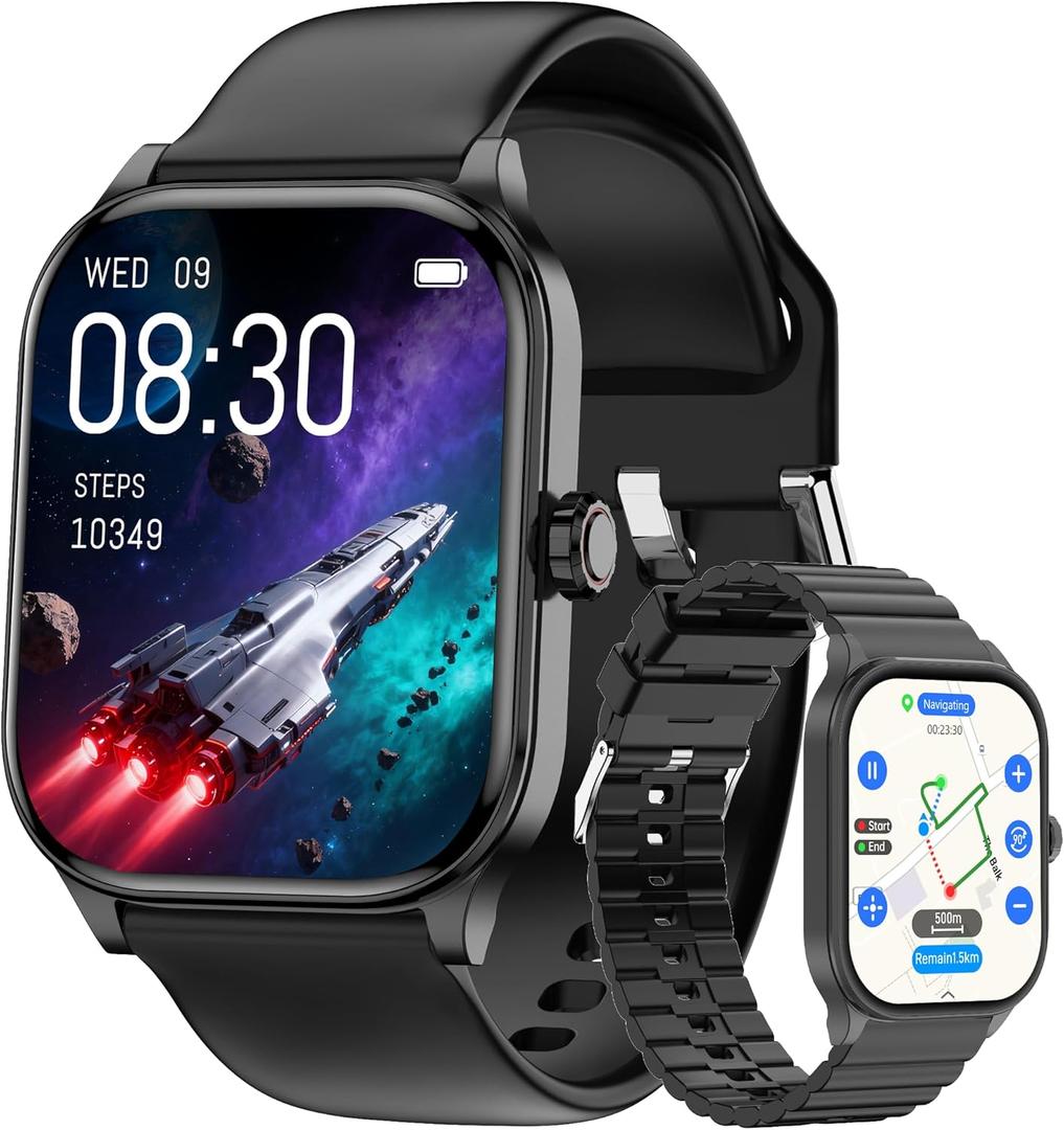 Smart Watch for Women Men, Smartwatches with Map and GPS, Heart Rate/SpO2/Sleep/Stress Monitor, 100+ Sports Fitness Watches, IP68 Waterproof Activity Tracker for Android/iOS Phone (Black, 1.96")