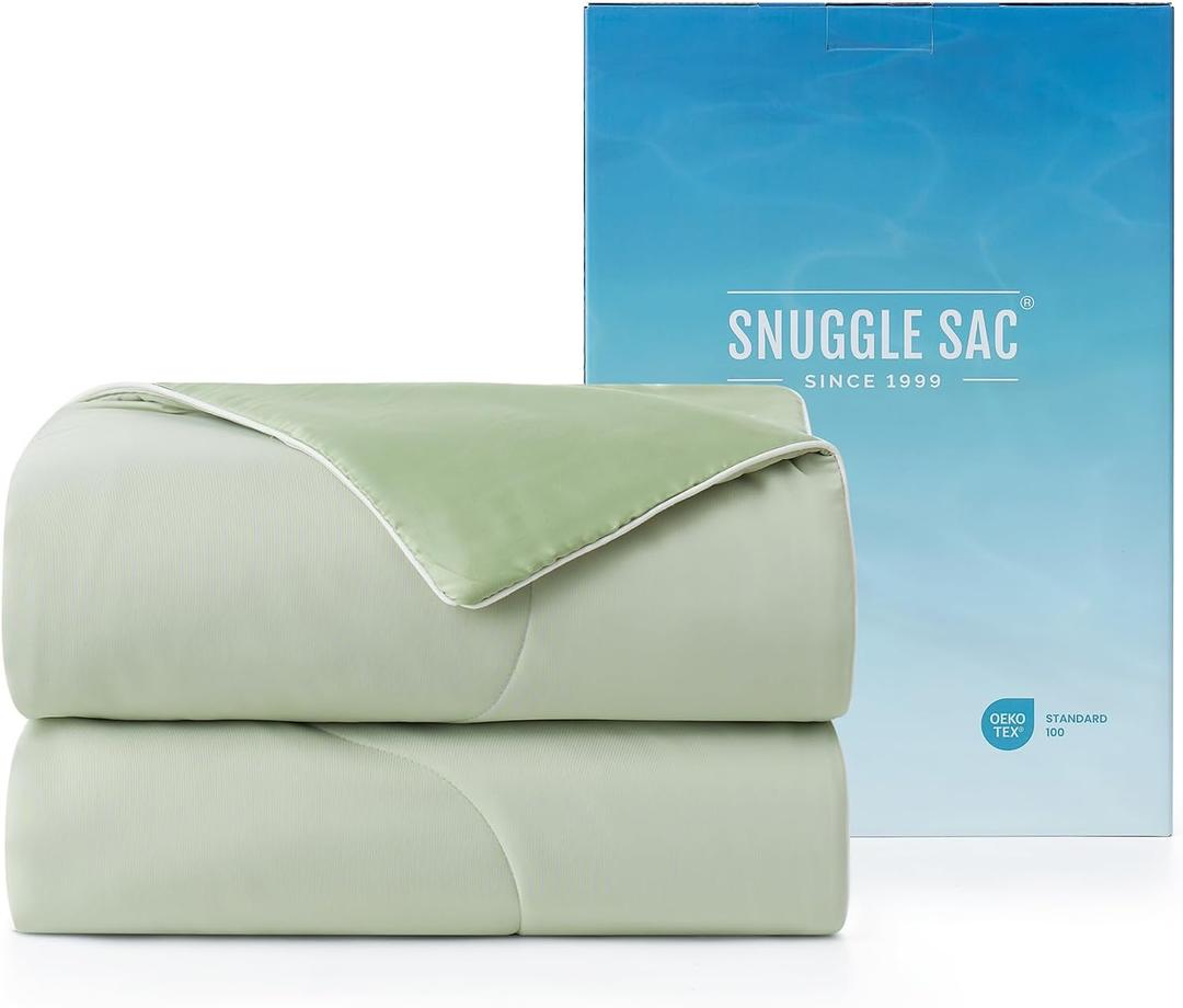 Snuggle Sac Natural Viscose Cooling Comforter Twin/Queen/King Size, Breathable Silky Cooling Bedding with Q-Max>0.45 for Bedroom, Hot Sleepers & Night Sweats (Sage Green, Full/Queen (90"x90"))
