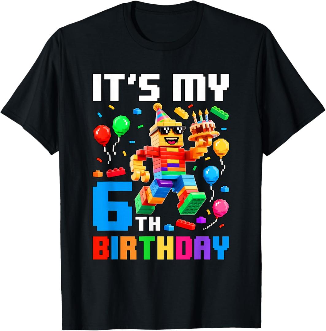 It's My 6th Birthday Building Brick 6 Years Old Boys Kids T-Shirt, S