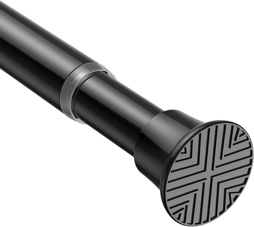 Spring Tension Curtain Rod 32-76 inch, Adjustable Expandable Tension Curtain Rod No Drilling, Tension rods for Window Doorway Kitchen Curtain, Black