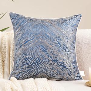 Avigers 18 x 18 Inch Square Navy Blue Silver Gold Abstract Striped Embroidery Cushion Case Luxury Modern Throw Pillow Cover Decorative Pillow for Couch Living Room Bedroom Car