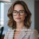 kunchu Reading Glasses for Women & Men - Blue Light Blocking for Computer/Phones, Oversize Style & Spring Hinge(Black,1.0X)