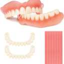 DIY Denture Kit for Smile Look Custom Fit Fake Teeth Set with Upper & Lower Plates, Resin Material, Easy At-Home Use for Visual Enhancement