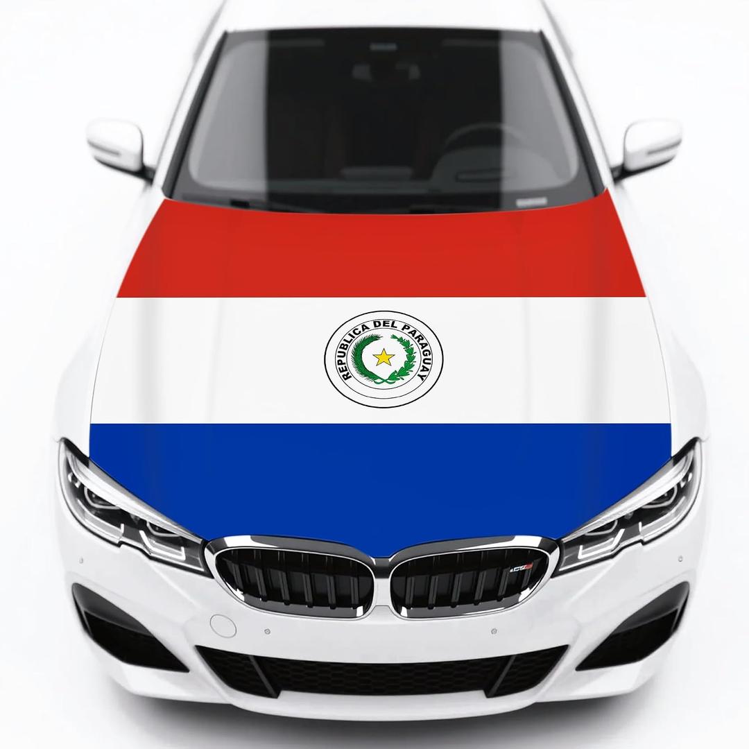 Paraguay Flag Car Hood Cover Country Flag Hood Cover Durable Weatherproof Universal Fit Car Cover for All Seasons Protection Custom Fit for Car Truck SUV
