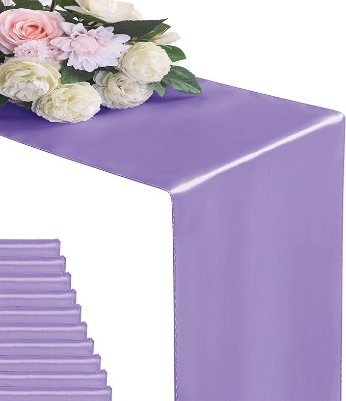 10 Pack Table Runner Satin Silk Table Runner for Wedding, Birthday Party, Banquets, Graduations Decoration, fit Rectangular and Round Table-Lavender, 6"x110
