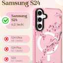 Lotadilo for Samsung Galaxy S24 Case for Women - Girls Cute Design Compatible with Magsafe Magnetic Ring Holder Stand Peach Blossom Phone Covers Aesthetic Girly TPU Funda for S24