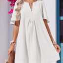 Wenrine Womens Flutter Short Sleeve Mini Dress Casual V Neck Loose Flowy Summer Dresses (White, L)
