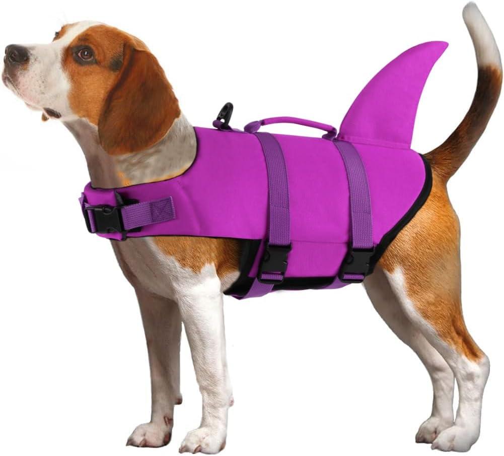 EMUST Shark Life Jackets for Dogs, Adjustable Ripstop Dog Life Vest for Water Safety Pet Life Vest with Rescue Handle Safety Vest for Swimming Pool Beach Boating, (L,SolidRosepink)