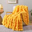 Smoofy Faux Fur Throw Blanket for Couch - Mustard Yellow Soft Cozy Bubble Blanket, Fluffy Plush Fuzzy Throw for Sofa & Bed, Thick Lightweight Warm Blanket, Luxury Aesthetic Gift for Women 60"x80"