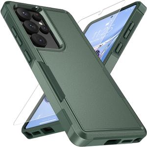 Vinve for Samsung Galaxy S25 Ultra Case with HD Screen Protector, Military-Grade Shockproof & Dual-Layer Protection, Anti-Slip Grip Design Phone Case, Blackish Green