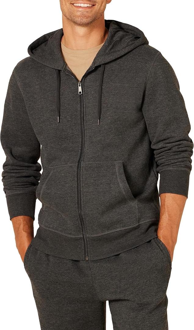 Amazon Essentials Men's Full-Zip Fleece Hoodie (Medium, Charcoal Heather)