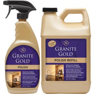 Granite Gold Polish Spray, Streak-Free Shine for Granite, Quartz, Marble, Travertine, Natural Stone Countertops, 64 Fluid Ounces and 24 Fluid Ounces (88 Fl Oz (Pack of 1)