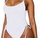 Viottiset Women's Ruched High Cut One Piece Swimsuit Tummy Control Bathing Suit Monokini Size L